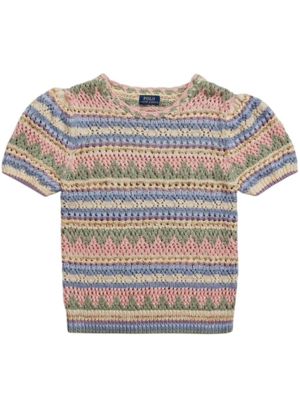 Polo Ralph Lauren Striped Pointelle-Knit Sweater Tee Size XL Multicolor
